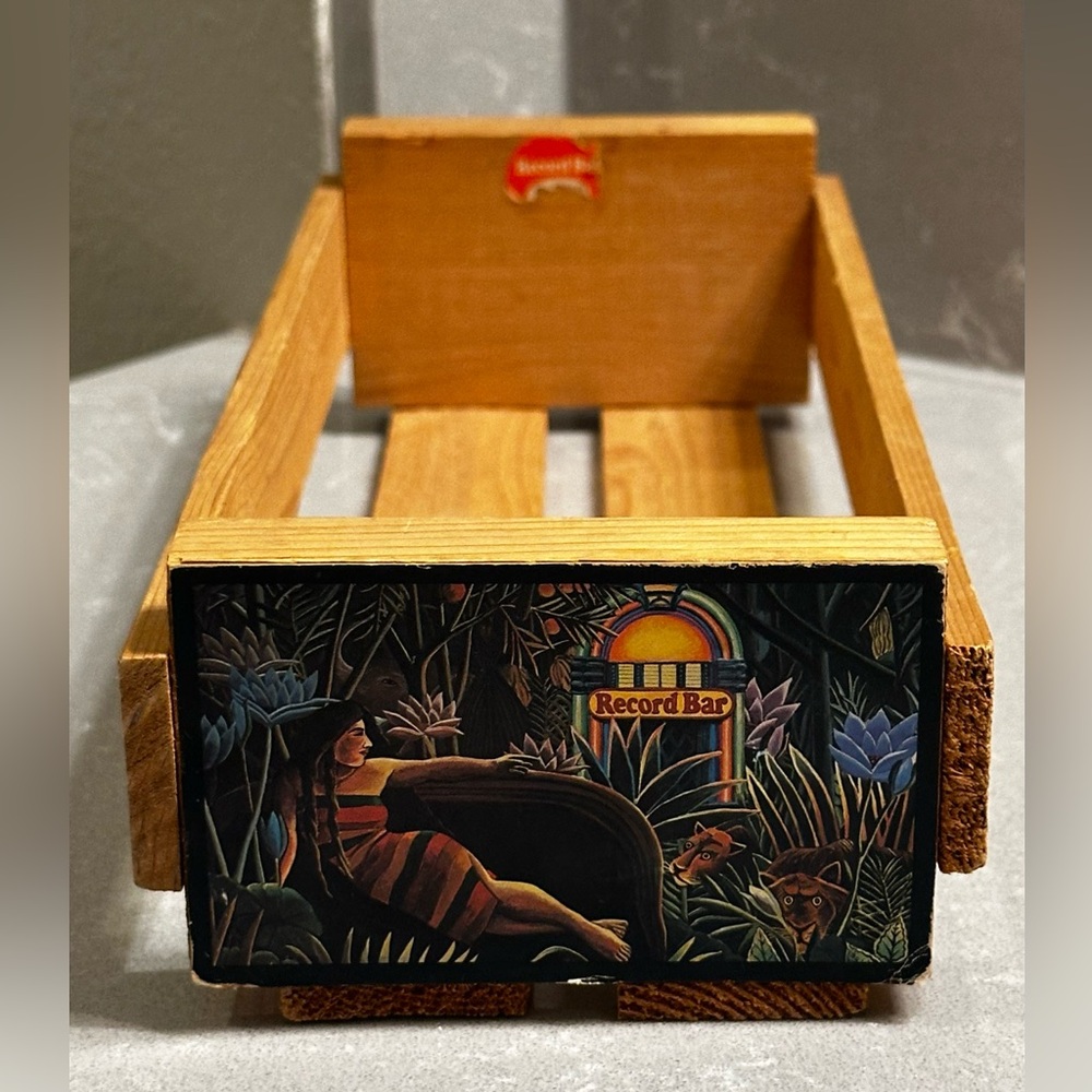Vintage Wooden Record Bar Crate Cassette Tape Holder